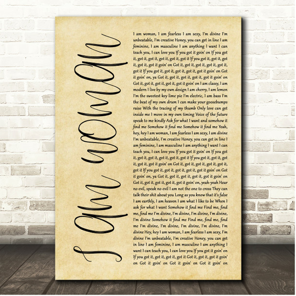 Emmy Meli I AM WOMAN Rustic Script Song Lyric Print