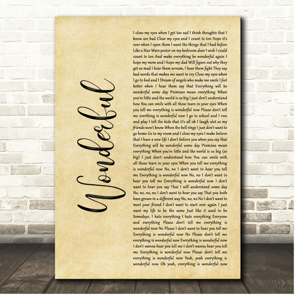 Everclear Wonderful Rustic Script Song Lyric Print