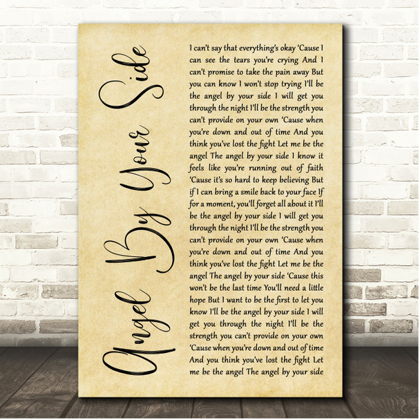 Francesca Battistelli Angel By Your Side Rustic Script Song Lyric Print