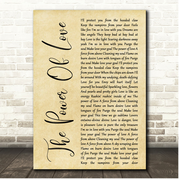 Frankie Goes To Hollywood The Power Of Love Rustic Script Song Lyric Print