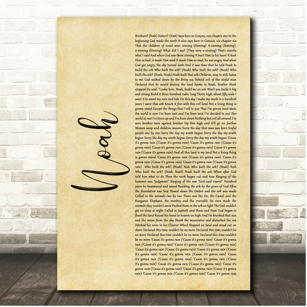 Harry Belafonte Noah Rustic Script Song Lyric Print