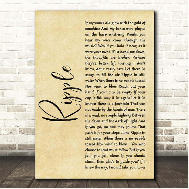 Jerry Garcia Ripple Rustic Script Song Lyric Print