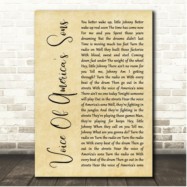 John Cafferty & The Beaver Brown Band Voice Of America's Sons Rustic Script Song Lyric Print