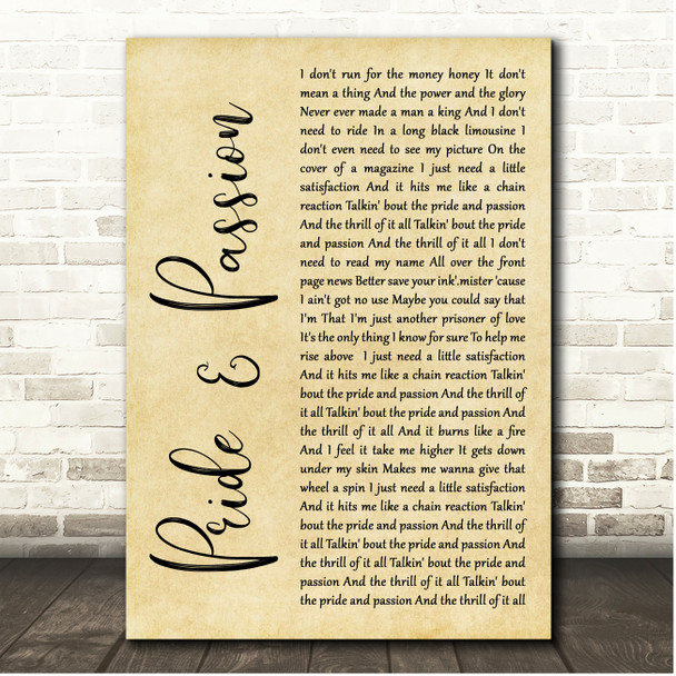 John Cafferty Pride & Passion Rustic Script Song Lyric Print