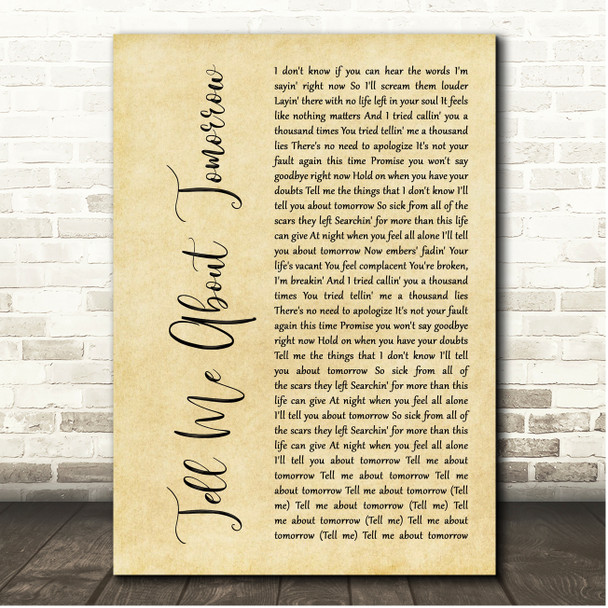 jxdn Tell Me About Tomorrow Rustic Script Song Lyric Print