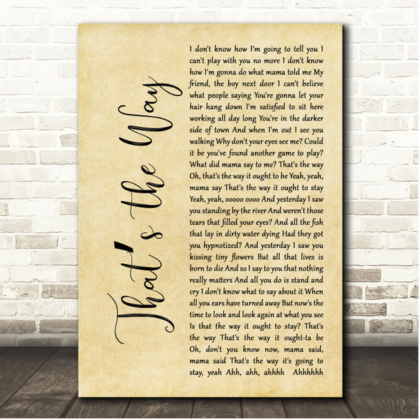 Led Zeppelin Thats the Way Rustic Script Song Lyric Print