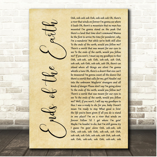 Lord Huron Ends of the Earth Rustic Script Song Lyric Print