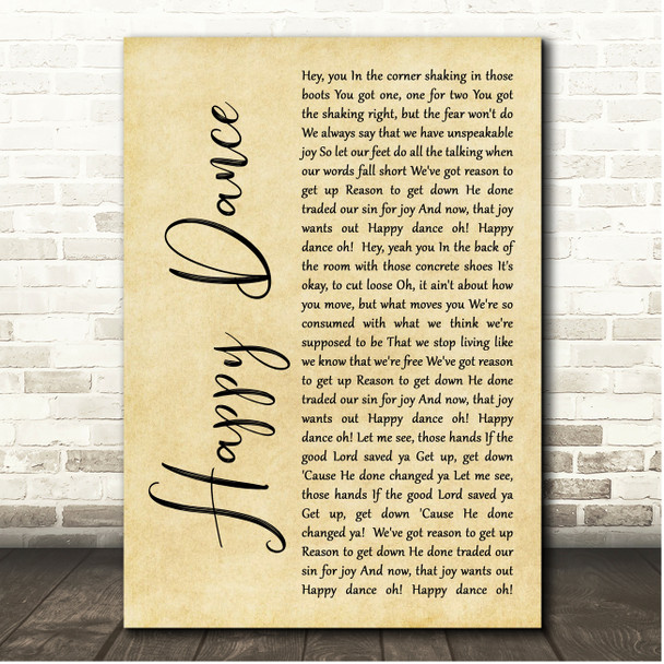 MercyMe Happy Dance Rustic Script Song Lyric Print