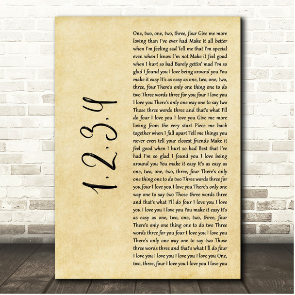 Plain White Ts 1,2,3,4 Rustic Script Song Lyric Print