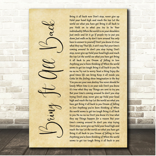 S Club 7 Bring It All Back Rustic Script Song Lyric Print