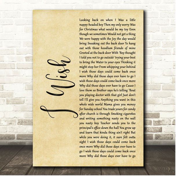 Stevie Wonder I Wish Rustic Script Song Lyric Print