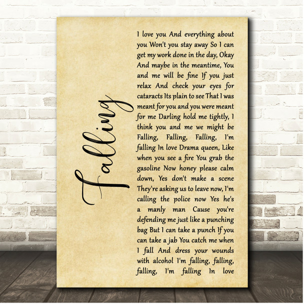 The Lumineers Falling Rustic Script Song Lyric Print