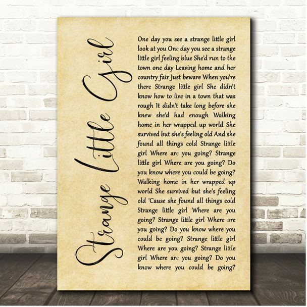 The Stranglers Strange Little Girl Rustic Script Song Lyric Print