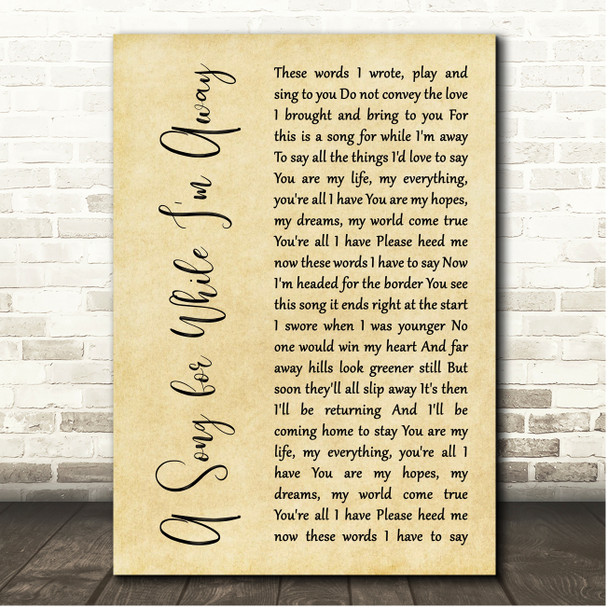 Thin Lizzy A Song for While Im Away Rustic Script Song Lyric Print