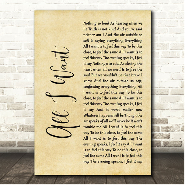 Toad the Wet Sprocket All I Want Rustic Script Song Lyric Print