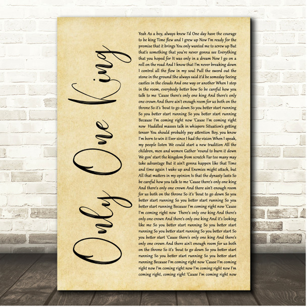 Tommee Profitt Only One King Rustic Script Song Lyric Print