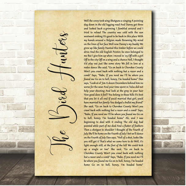 Turnpike Troubadours The Bird Hunters Rustic Script Song Lyric Print