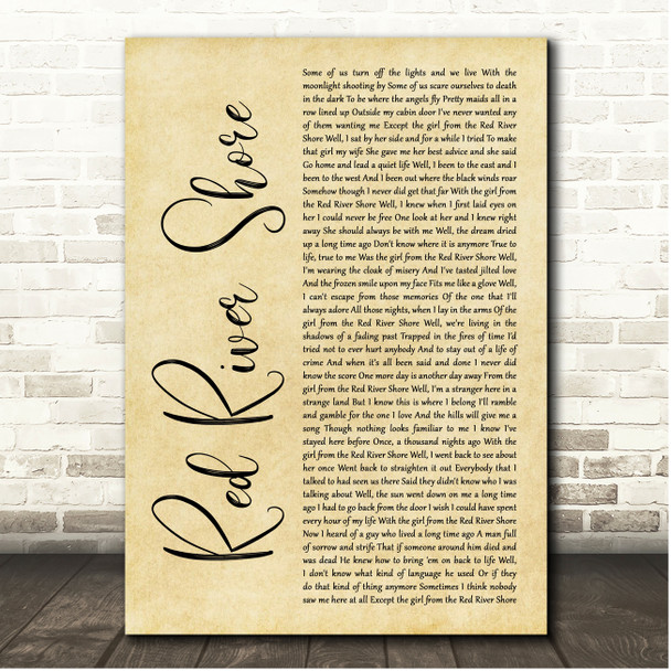 Bob Dylan Red River Shore Rustic Script Song Lyric Print