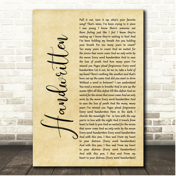 Brian Fallon Handwritten Rustic Script Song Lyric Print