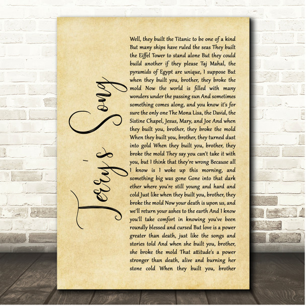 Bruce Springsteen Terry's Song Rustic Script Song Lyric Print