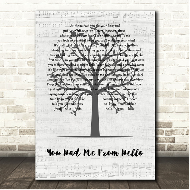 Bon Jovi You Had Me From Hello Music Script Tree Song Lyric Print