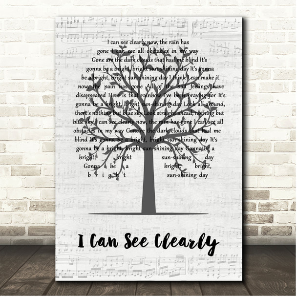 Johnny Nash I Can See Clearly Now Music Script Tree Song Lyric Print