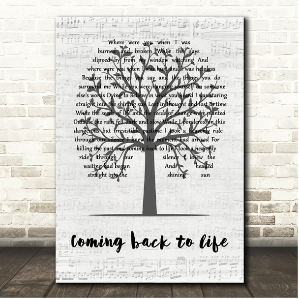 Pink Floyd Coming Back To Life Music Script Tree Song Lyric Print