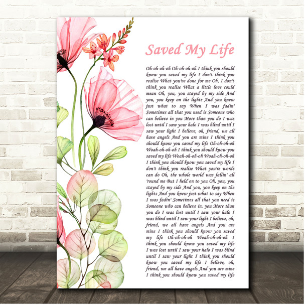 Andy Grammer & R3HAB Saved My Life Poppy Flower Script Song Lyric Print