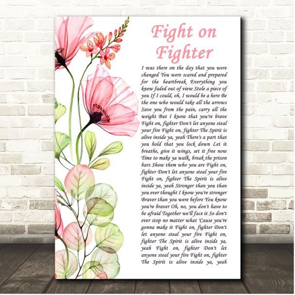 For King and Country Fight on Fighter Poppy Flower Script Song Lyric Print