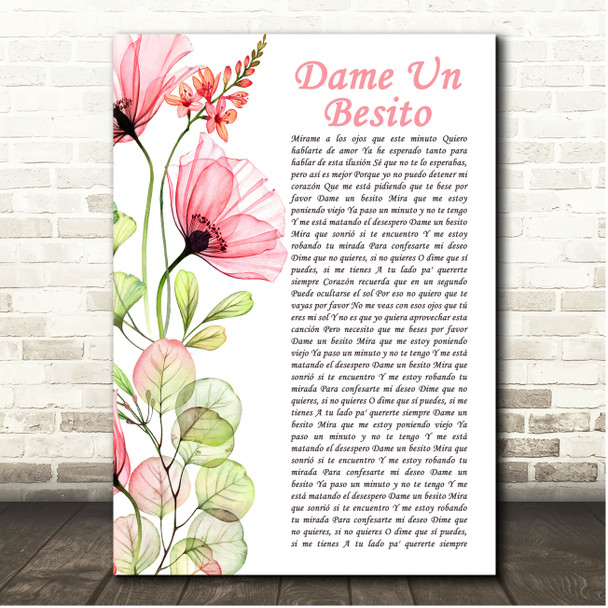 Intocable Dame un besito Poppy Flower Script Song Lyric Print