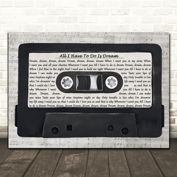 The Everly Brothers All I Have To Do Is Dream Music Script Cassette Tape Song Lyric Print