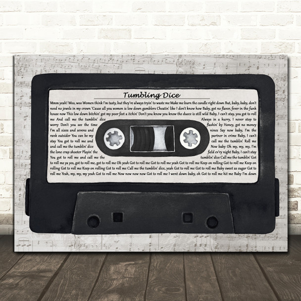 The Rolling Stones Tumbling Dice Music Script Cassette Tape Song Lyric Print