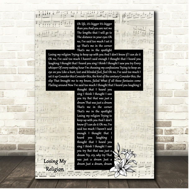 R.E.M. Losing My Religion Script Christian Memorial Cross Song Lyric Print