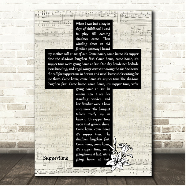 Cathedral Quartet Suppertime Script Christian Memorial Cross Song Lyric Print