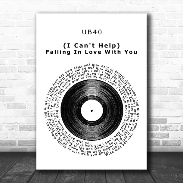 UB40 (I Can't Help) Falling In Love With You Vinyl Record Song Lyric Music Wall Art Print