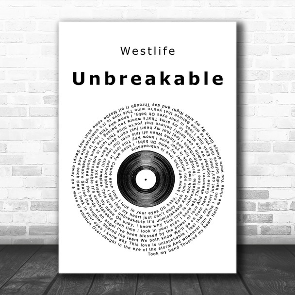 Westlife Unbreakable Vinyl Record Song Lyric Music Wall Art Print