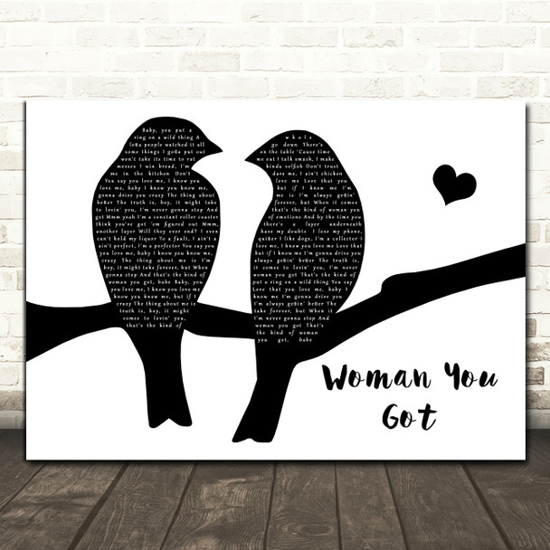 Maddie & Tae Woman You Got Black & White Lovebirds Song Lyric Print