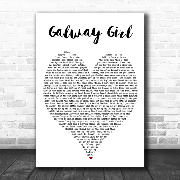 Galway Girl Ed Sheeran Song Lyric Heart Music Wall Art Print