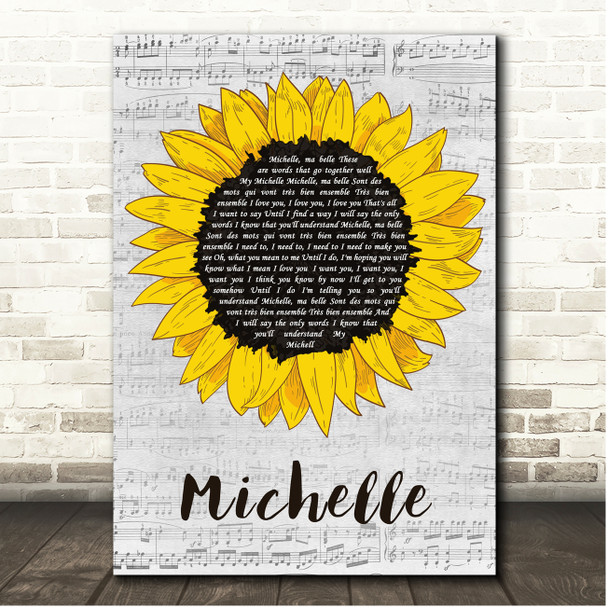 The Beatles Michelle Script Sunflower Song Lyric Print