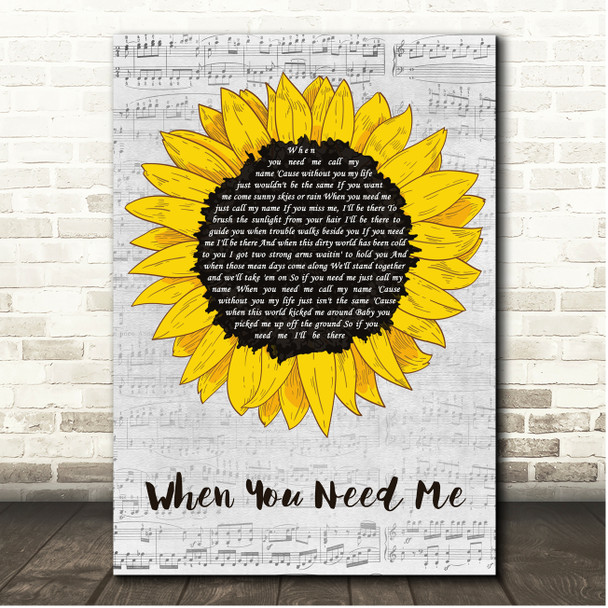 Bruce Springsteen When You Need Me Script Sunflower Song Lyric Print
