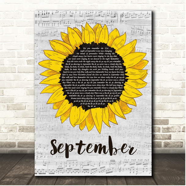 Earth, Wind And Fire September Script Sunflower Song Lyric Print