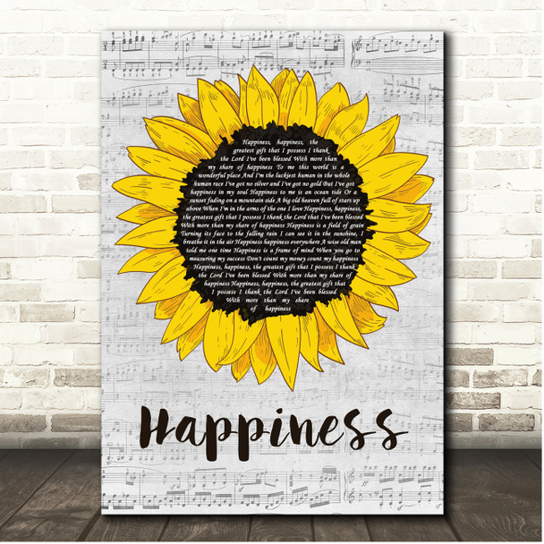 Ken Dodd Happiness Script Sunflower Song Lyric Print