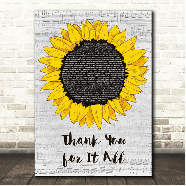 Marvin Sapp Thank You for It All Script Sunflower Song Lyric Print