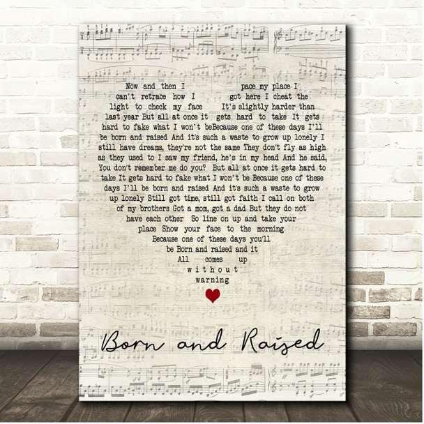 John Mayer Born and Raised Script Heart Song Lyric Print