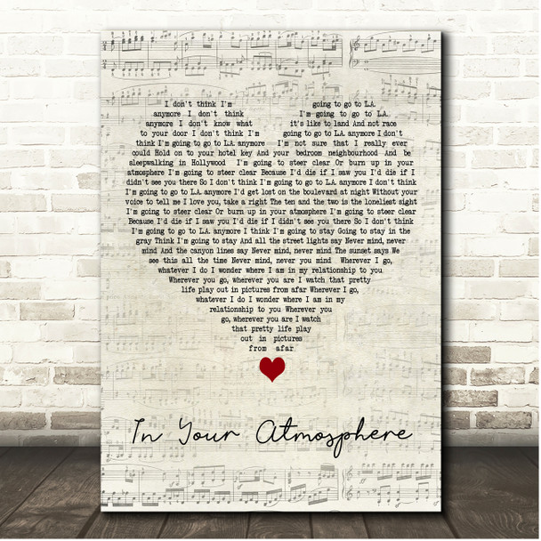 John Mayer In Your Atmosphere Script Heart Song Lyric Print