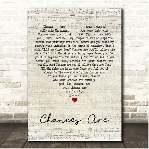 Johnny Mathis Chances Are Script Heart Song Lyric Print