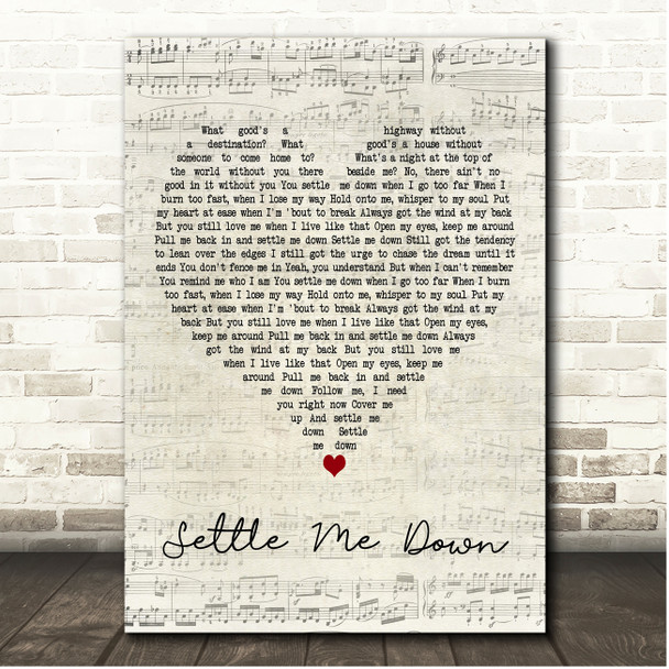 Josh Abbott Band Settle Me Down Script Heart Song Lyric Print