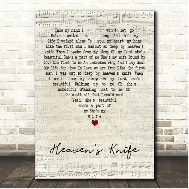 Josh Garrels Heavens Knife Script Heart Song Lyric Print