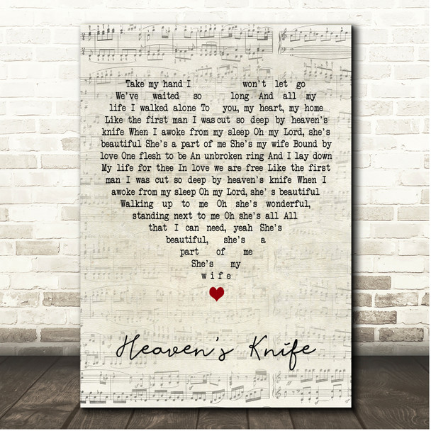 Josh Garrels Heaven's Knife Script Heart Song Lyric Print