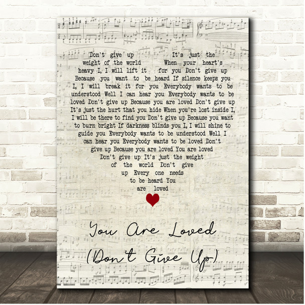 Josh Groban You Are Loved (Don't Give Up) Script Heart Song Lyric Print